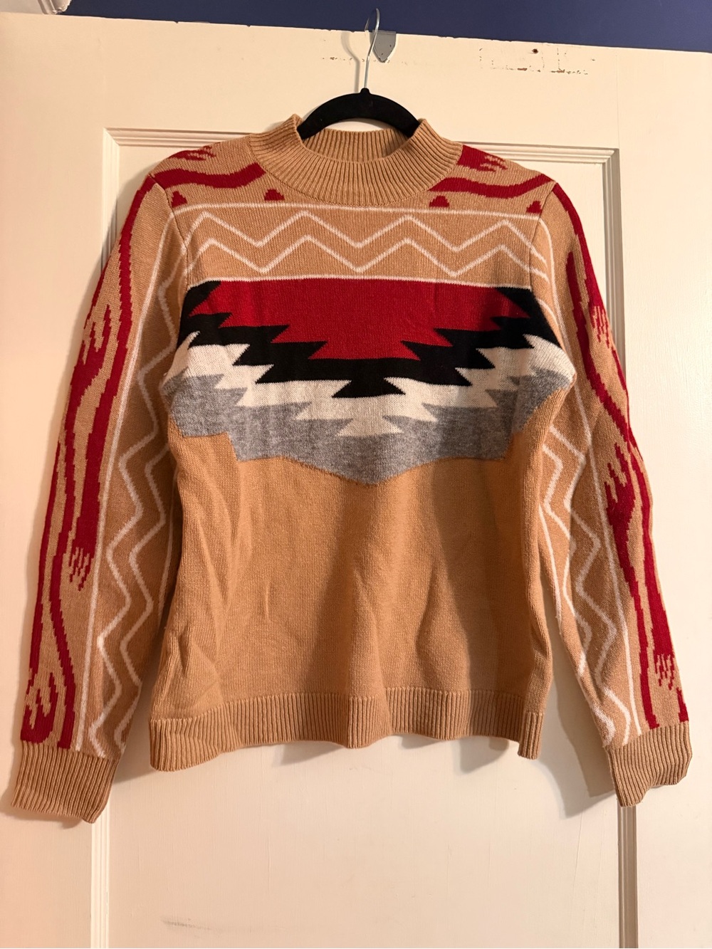Hannah Rose Tan and Red Striped Knit Pullover